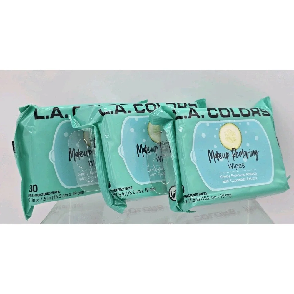 3 Pack L.A. COLORS‎ MAKEUP REMOVING WIPES 30CT C30660 Cucumber Extract